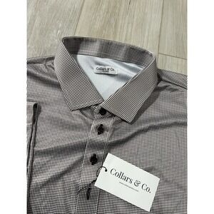 Collars And Co Dress Collar Polo Mens 3Xl Brown Houndstooth Short Sleeve